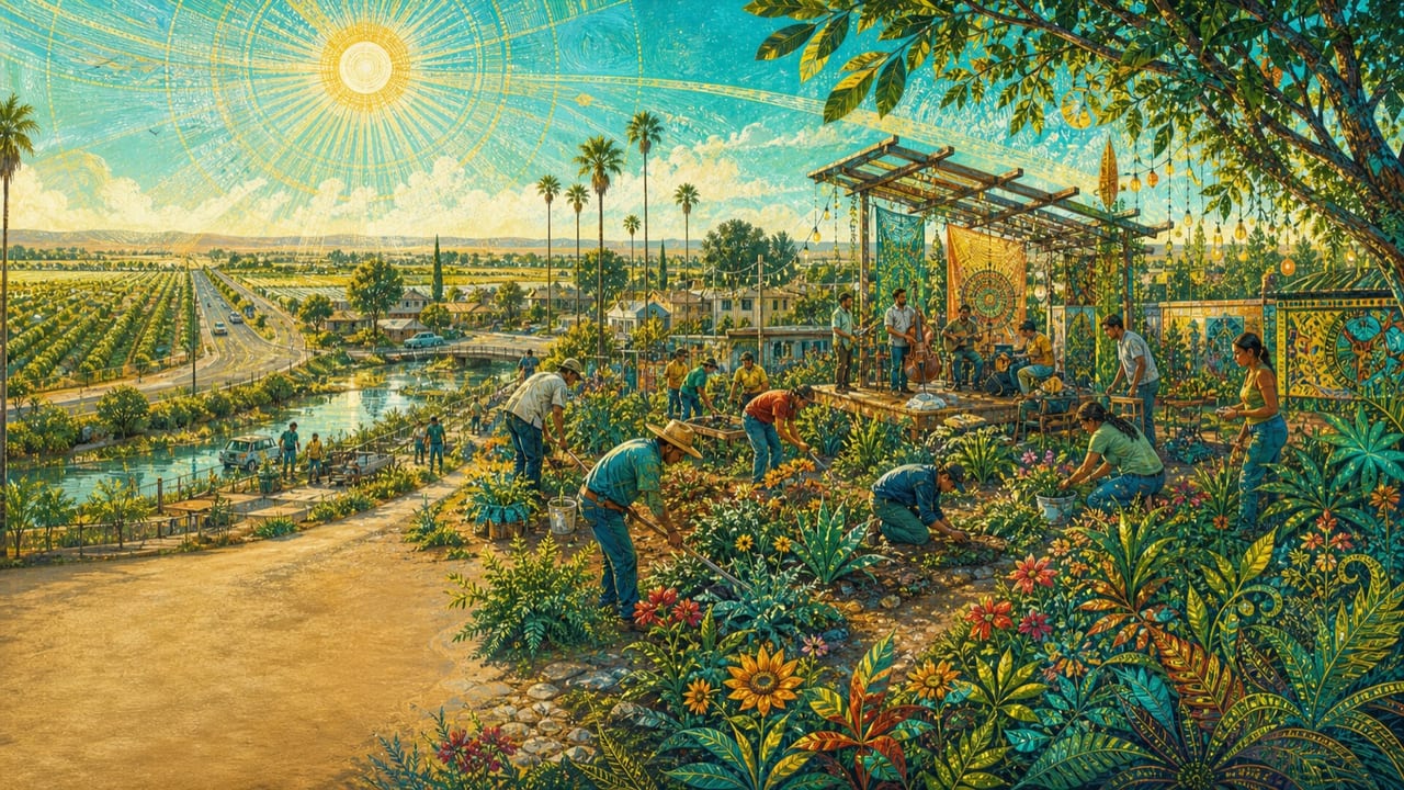 Worthwhile — Adults rebuild a neglected Merced community garden and small music stage as hard work turns dry ground into flowers and shade